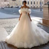 LORIE 3D Flowers Princess Wdding Dresses Ruched Off Shoulder A-Line Pleats Bridal Gowns Backless Train Bride Dress  Customized 1