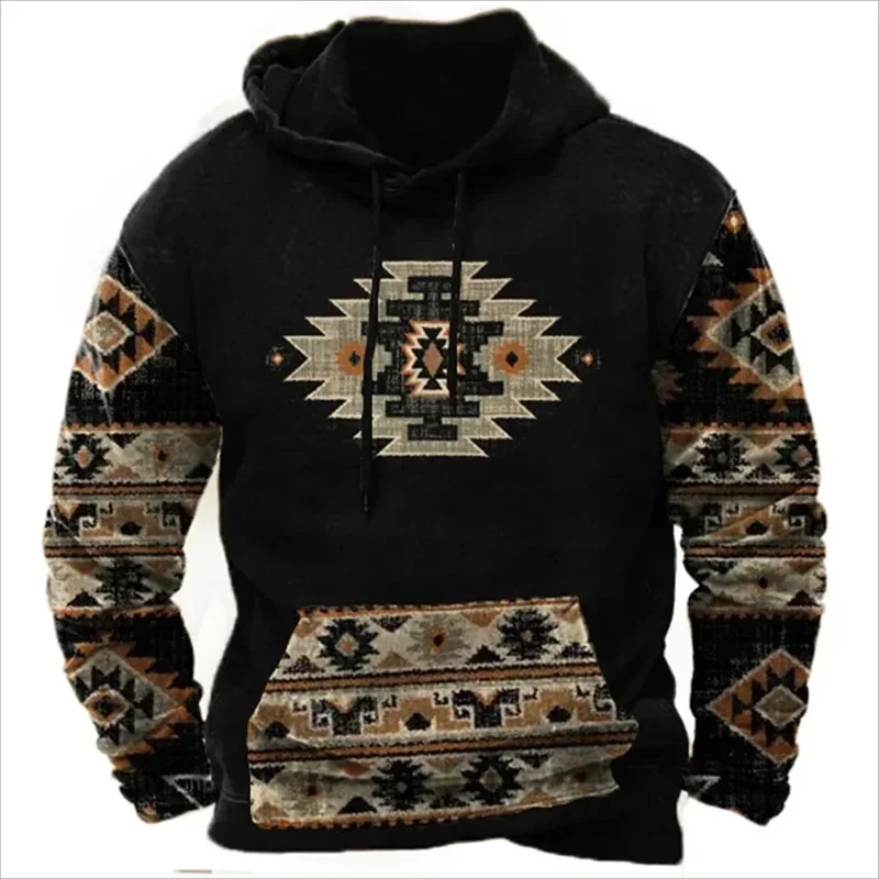 Sudadera con capucha con estampado vintage para hombre, estilo étnico, estampado 3D, manga larga, informal, para otoño, sudaderas con capucha, jerséis de gran tamaño