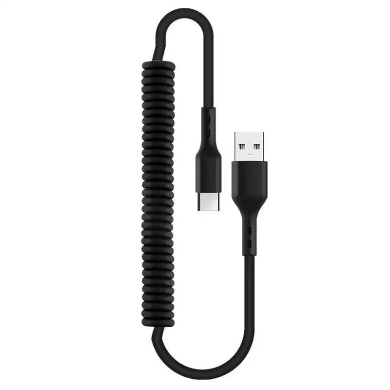 

USB C Charger Cable Elastic Coiled Type-C Cable For Car 1.5m/4.92 Ft Or 1m/3.28ft Retractable Phone Charger Cord For Phones