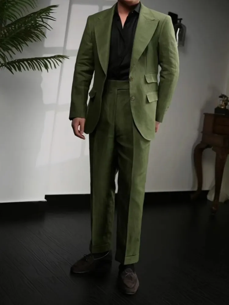 Spring Business Casual Office Mens Suits Sets Slim Fti British Style Single Breasted Blazers Straight Pants Mens Two Piece Set