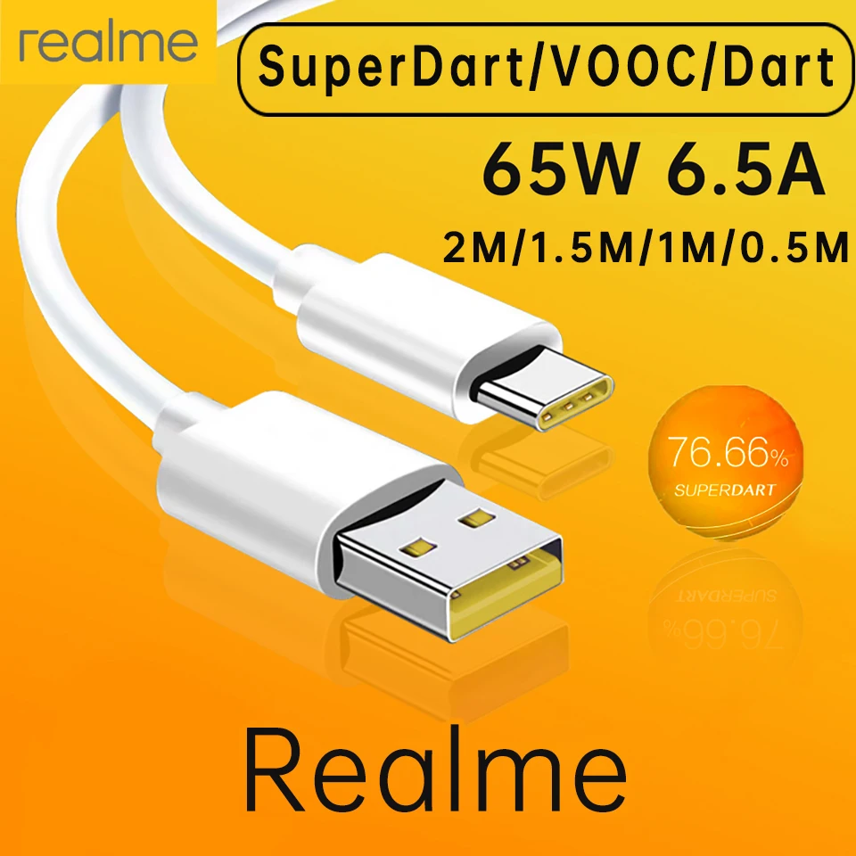 Оригинальный кабель Realme типа C телефонные кабели 65 Вт 50 6.5A супер быстрая зарядка