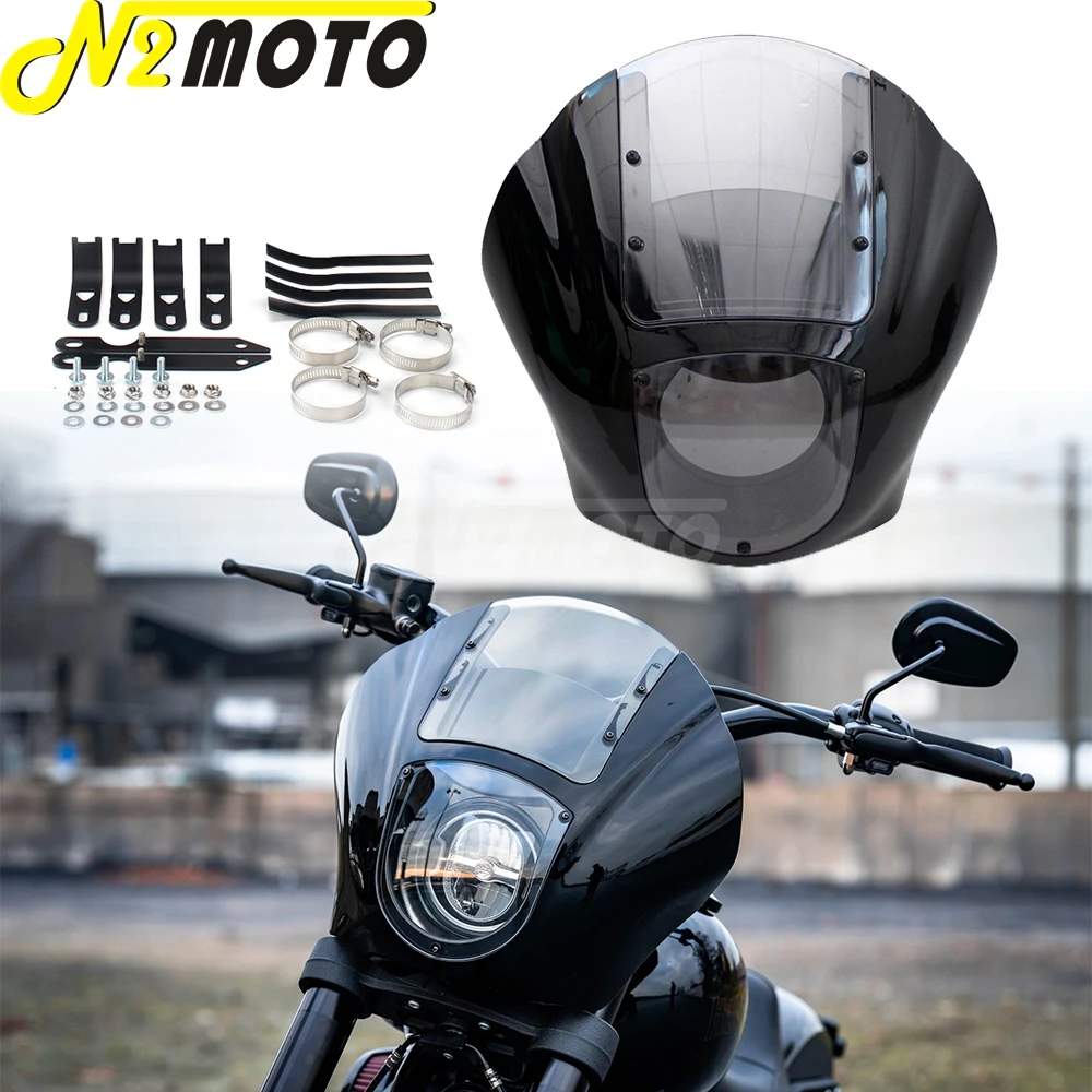 

Motorcycle Quarter Windshield Headlight Fairing Front 35-49mm Fork For Harley Dyna Sportster Softail FXBB FXLR FXST 86-2021