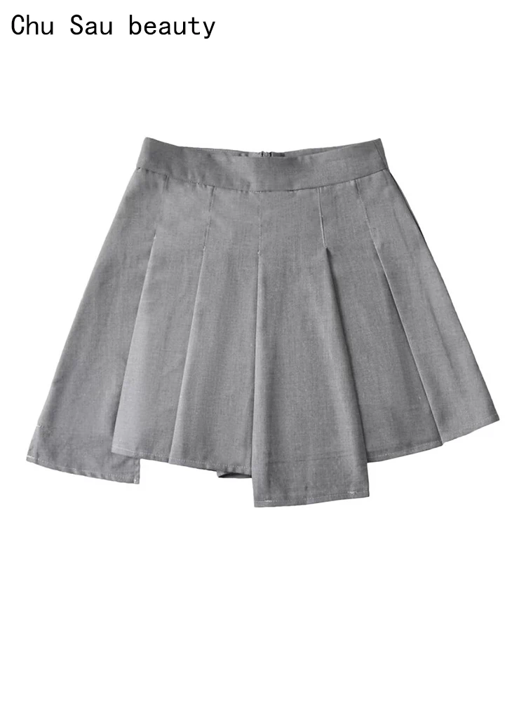 

Chu Sau beauty 2023 Women Summer Fashion Y2k Irregular Shorts Skirts Preppy Mid Waist Zipper Fly Skorts Chic Sweet Mini Skirt