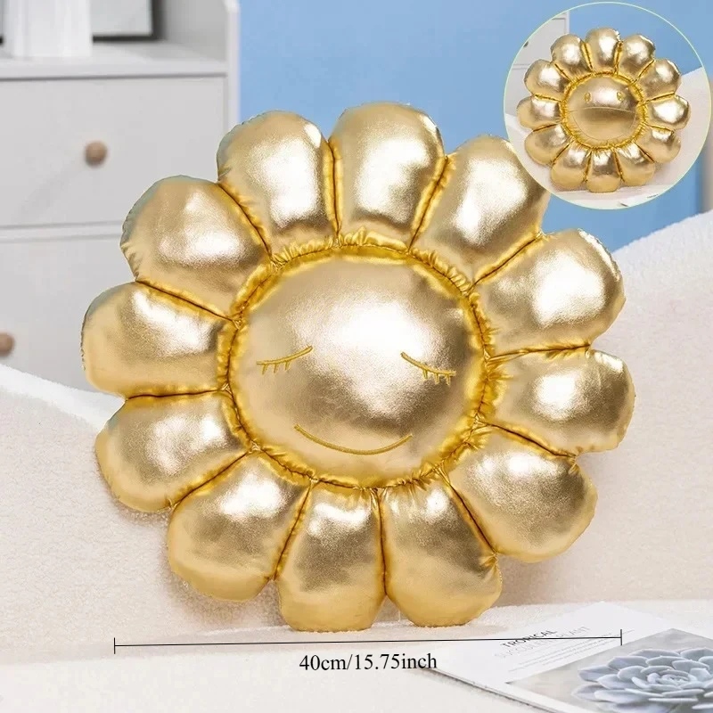 Silver Flower Cushion,Sunflower Plush Pillows for Bedroom Aesthetic, Soft Smiley Face Pillow Flower Floor Cushion