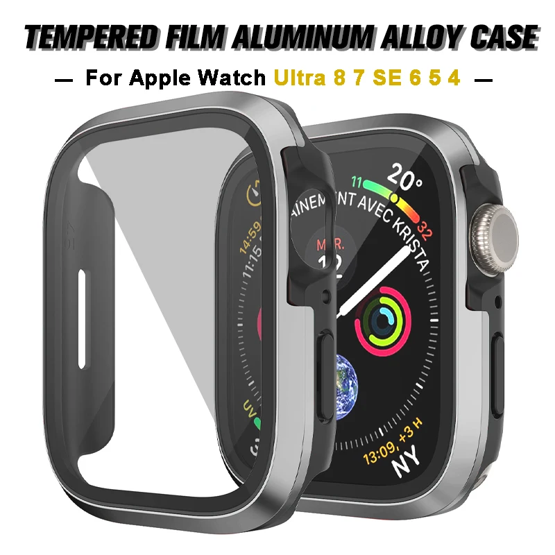 

For Apple Watch Ultra 49mm Tempered Film Iwatch Series 8 7 6 SE 45mm 41mm 44mm Aluminum alloy bumper protector case shell frame