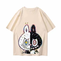 Men Casual Cute Tide Wear Tops Labubu Cartoon T-Shirts Short Sleeve Lovers Women High Quality Pure Cotton Kids Girls Clothes Tee 2