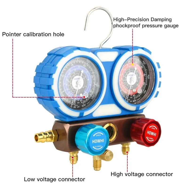 Auto Fluoride Meter Refrigerant Pressure Gauge Double Gauge Valve Air Conditioner Pressure tool set for vechile Air Conditioner