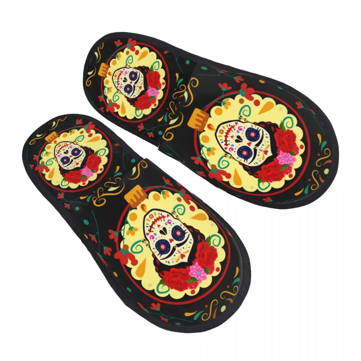 

Day Of The Dead Sugar Skull House Slippers Warm Mexican La Calavera Catrina Memory Foam Fluffy Slipper Indoor Outdoor Shoes