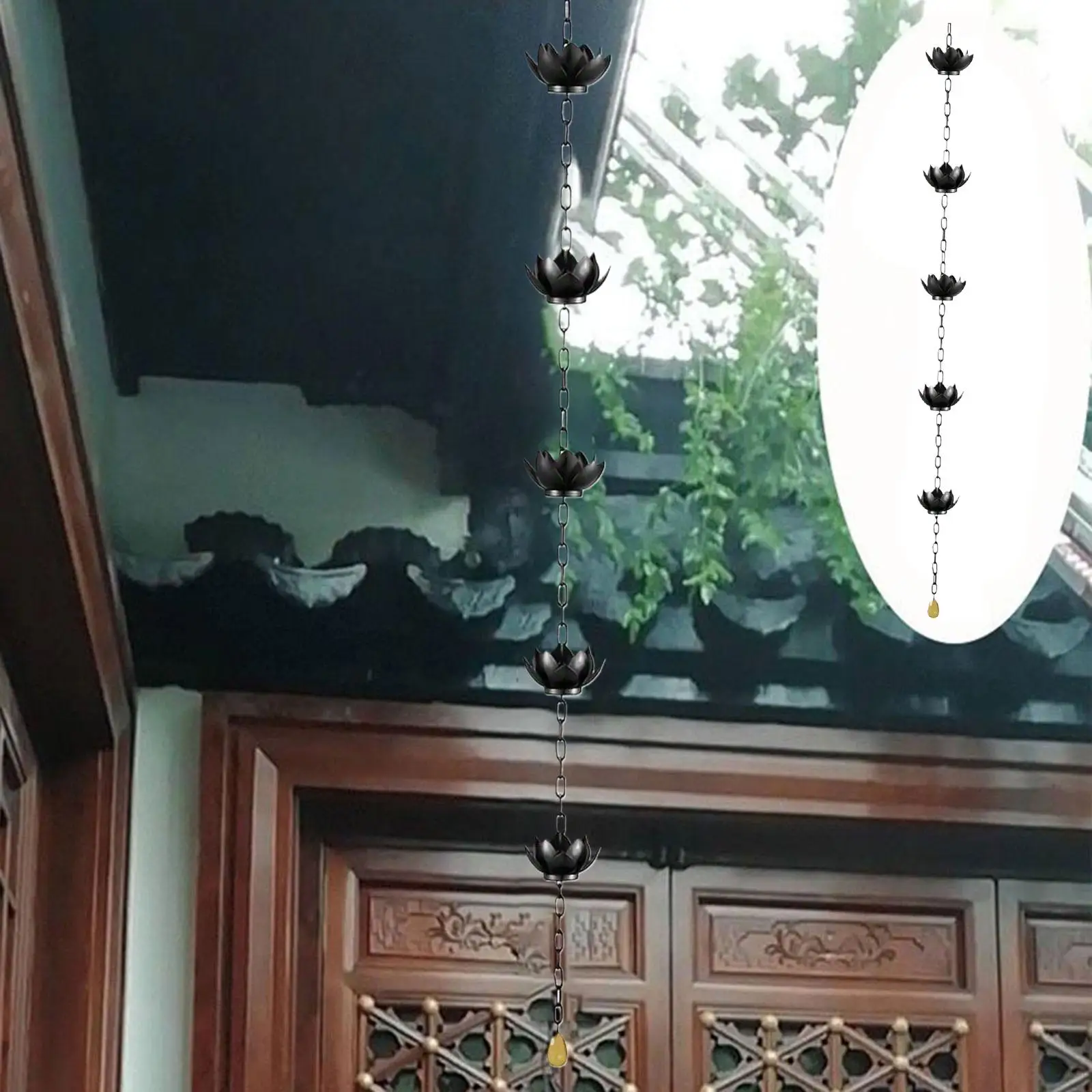 Lotus Rain Chain Gutter Chain 4.3 ft Replacement Downspout Water Diverter Rainwater Catcher for Yard Courtyard Outdoor House
