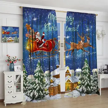 Santa Sleigh Christmas Curtain Set 1