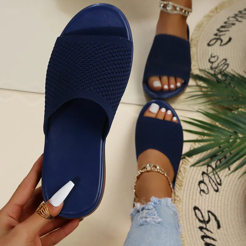 TSTCTB New Women Shoes Knitting Slipperd Beach Wedges Ladies Sandals Slip-on Thick Bottom Retro Femal Slippers Platform Sandals
