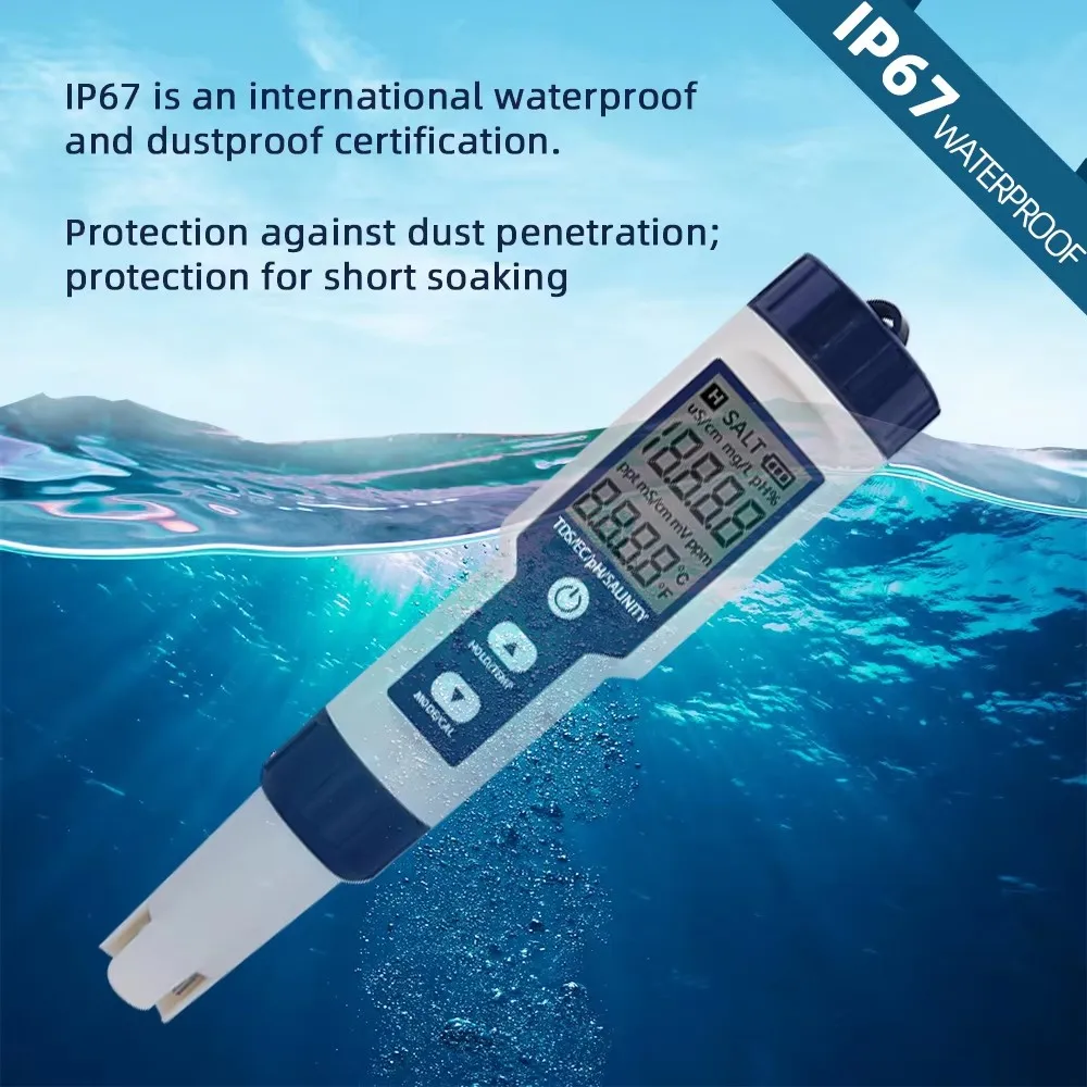 5 IN 1 PH Temperature TDS EC Salinity Meter Digital Waterproof With Automatic Calibration Function Water Quality PH Tester water tester ph meter water quality detector