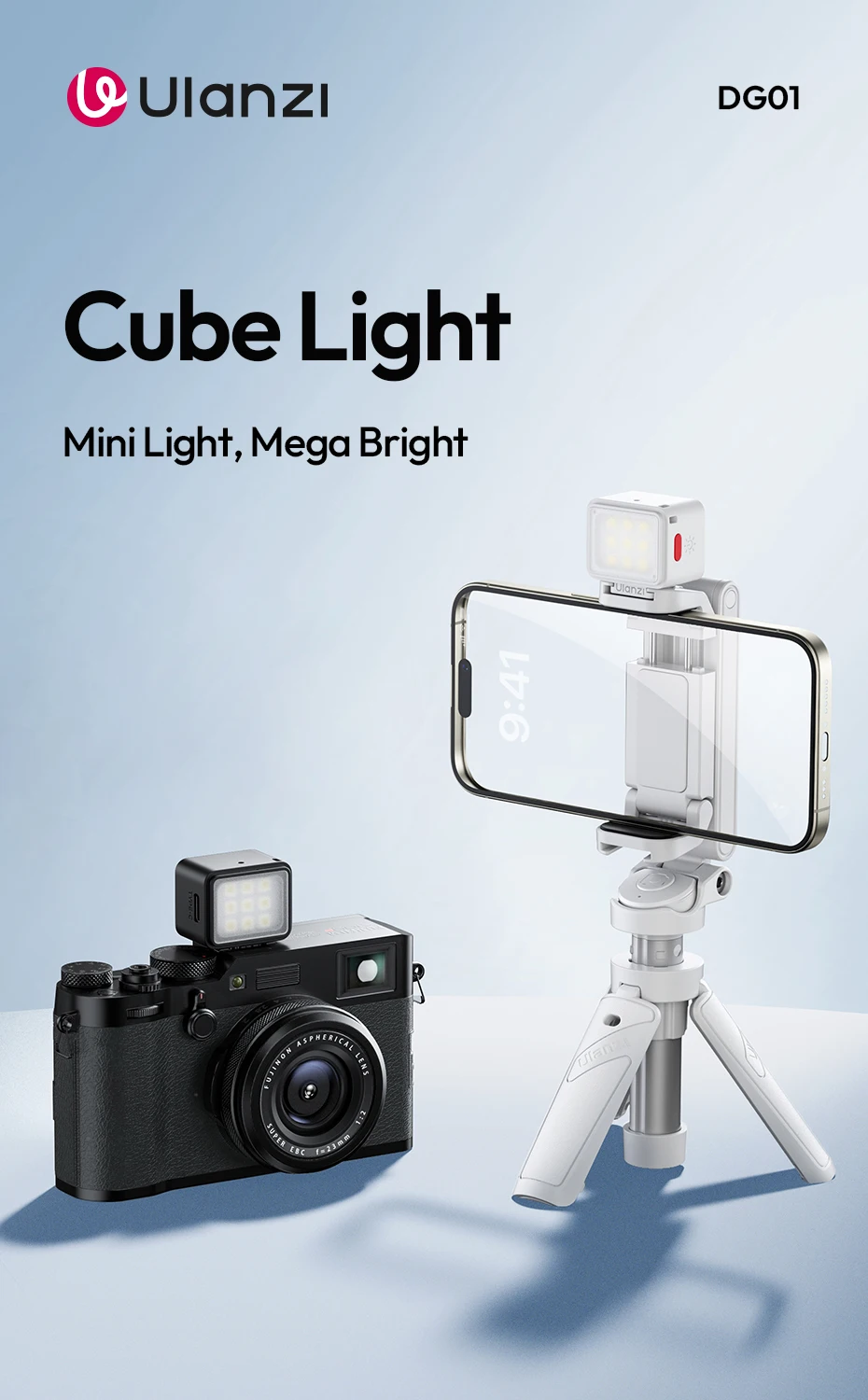 DG01 Mini Cube Light 5600K Video Light for Canon Sony Nikon DSLR Cameras Tripod