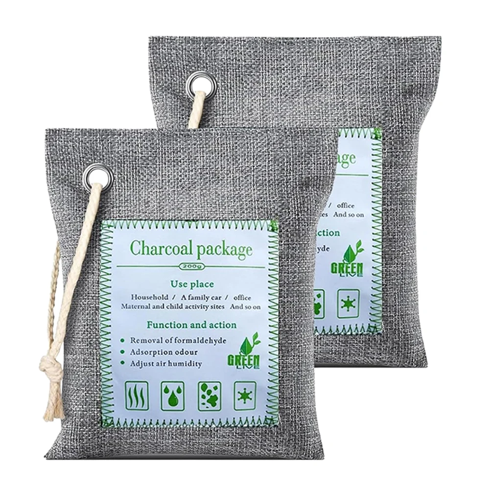 Car Air Dehumidifier 2x200g Odor Absorber Moisture Absorber Reusable Bamboo Activated Charcoal Air Freshener for Home Pet Closet