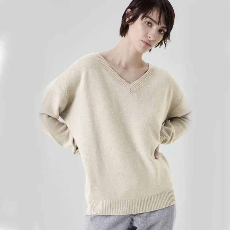 

Осенне-зимний вязаный Повседневный Женский пуловер из смеси кашемира и шелка с V-образным вырезом