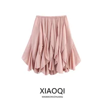Mid-Length Women's Skirt 2025 Summer New Sle Decorative Layered Design Mid-Waist A-Line Skirt Faionable Ladies Skirt