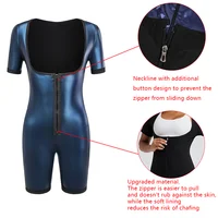 Women Sauna Suit Full Body Shaper 3 in 1 Sweat Vest Waist Trainer Zipper Slimming Bodysuit Shapewear Workout with Sleeve Shorts 3