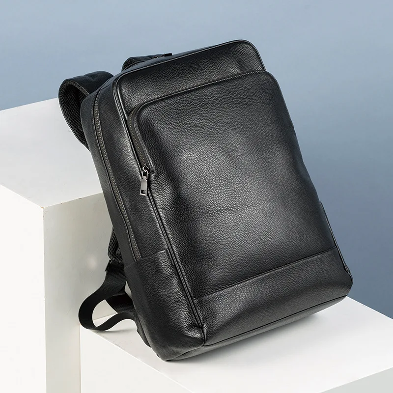 Natural Cow Skin Men's Backpack Genuine Leather Boys Shool Backpack High Quality Teenager Travel Bag Big Waterproof Notebook Bag