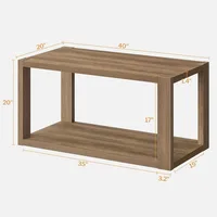 Farmhouse Rectangle Coffee Table-Boho Center Table with Storage Shelf,2-Tier Sofa Side Table Mid Century Small Table 2