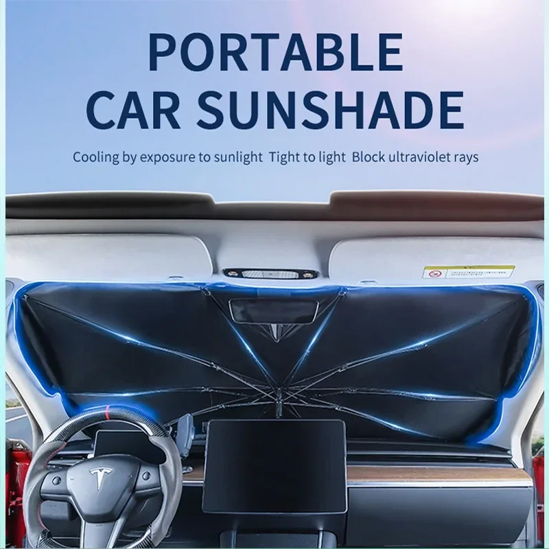 Parapluie pare-soleil de voiture Highland, pare-brise avant, protection solaire anti-UV, accessoires pour remplacements, modèle 3 et Y, 2024