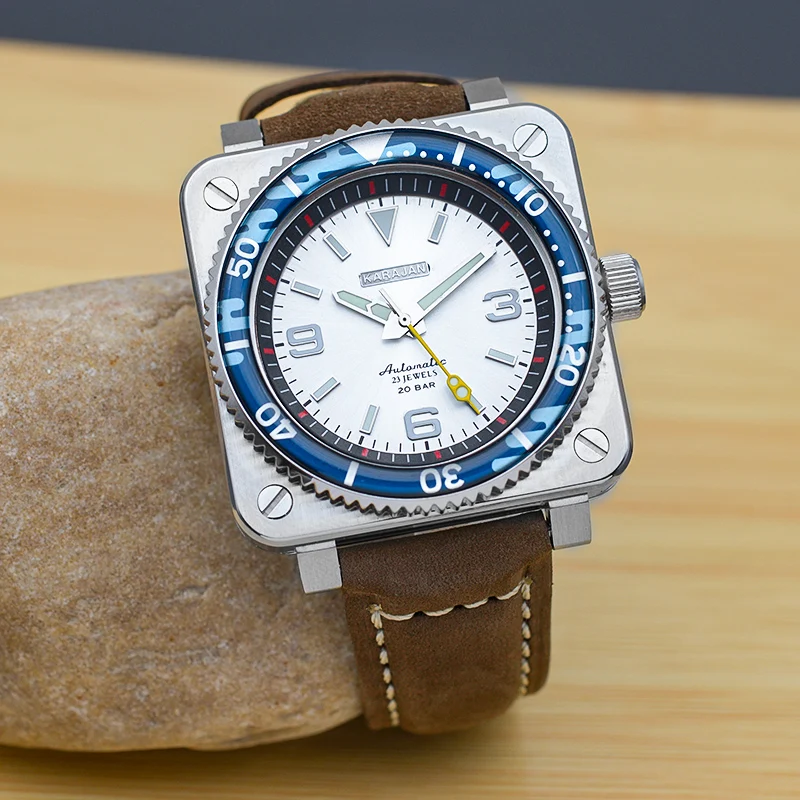 StainlessSteelNewSquareWatchCases20ATMDiverWatchNH36Movement