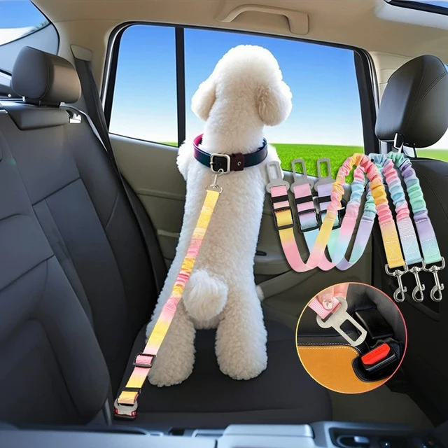 Dog Seat Belt Adjustable Dog Car Seatbelts for Vehicle Nylon Pet Safety Seat Belt with Elastic Bungee Buffer Durable Car Harness 2