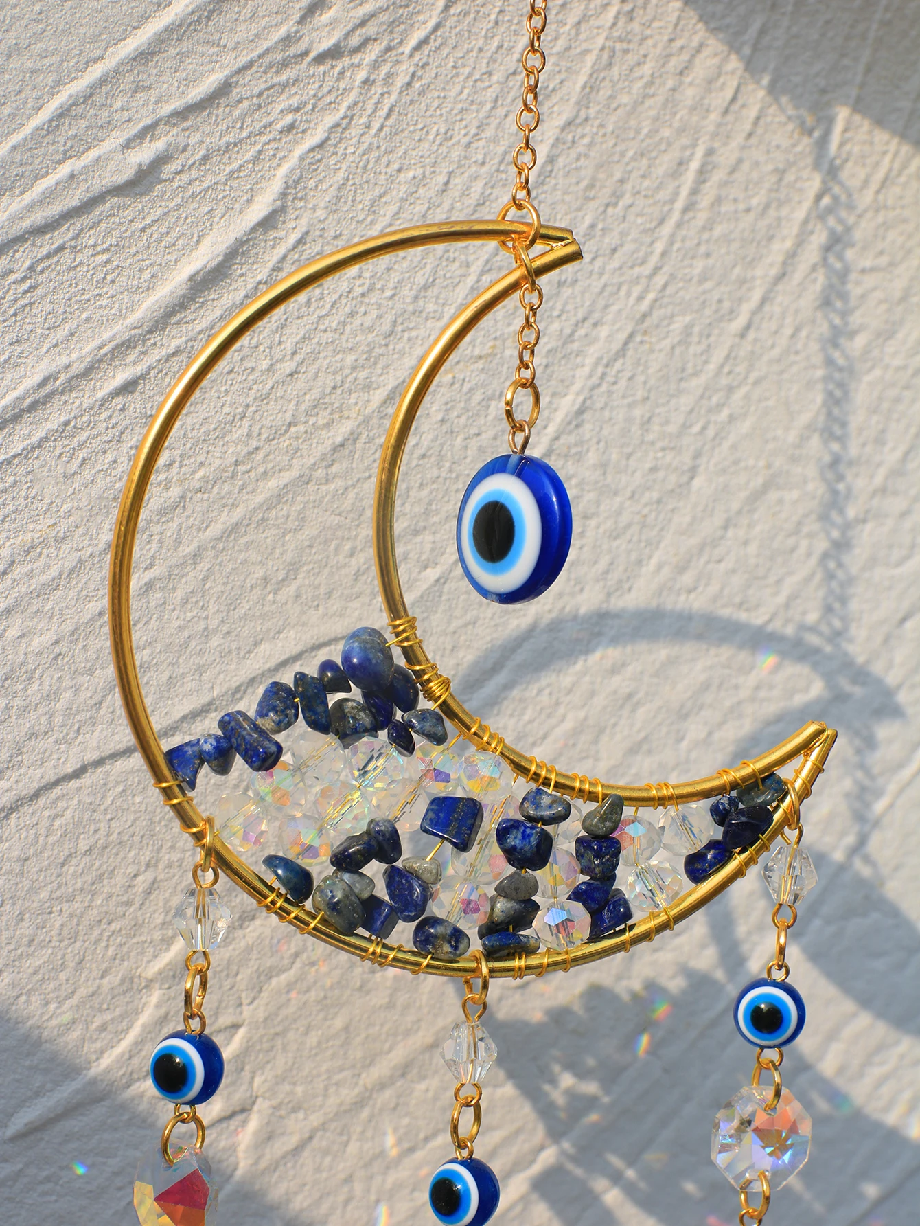 Suncatcher for Window Moon Crystal Wind Chime Prism Wall Hanging Rainbow Maker Light Catcher Garden Decoration Outdoor Art Gift