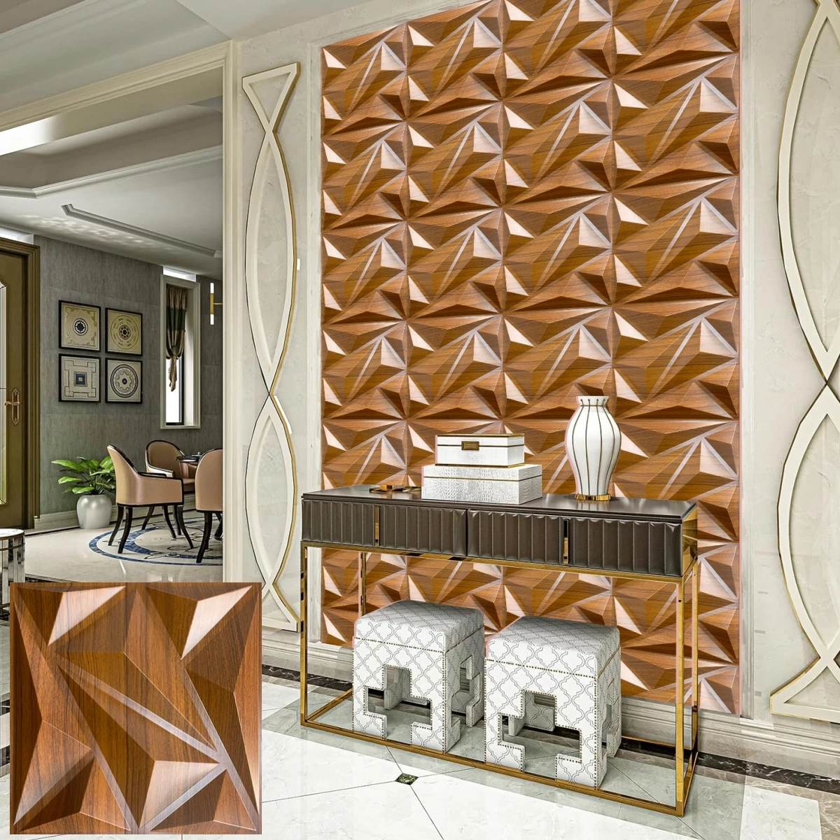 12/20pcs 3D pvc wall panels for indoor wall decoration, living room hall bedroom hotel office,30.48  x 30.48cm
