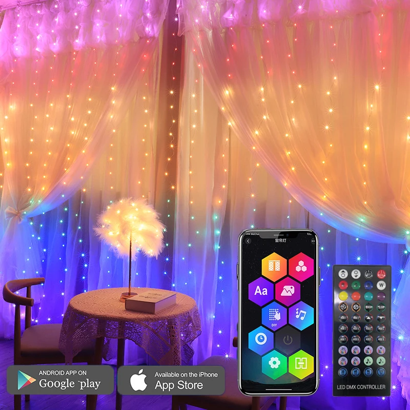 

LED String Curtain Rainbow Remote Flash Garland Holiday Fairy Lights Party Festoon Wedding Home Garden Gaming Room Decoration