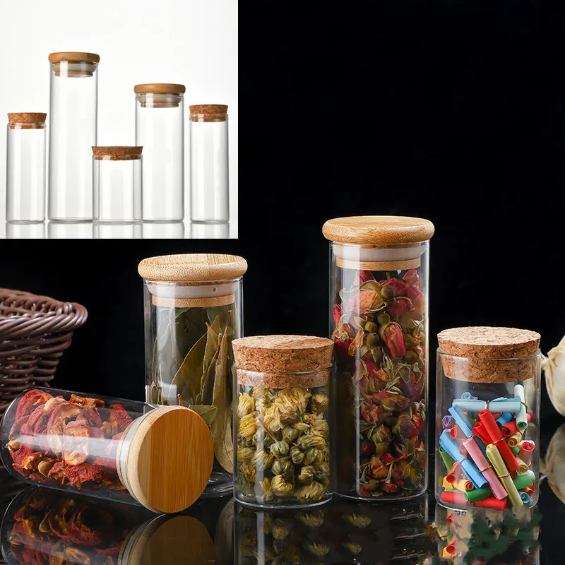 10X Glass Food Storage Container With Cork/Bamboo Lids Large Capacity Sealed Glass Bottles Pot Jar For Kitchen Organizer Tools 4