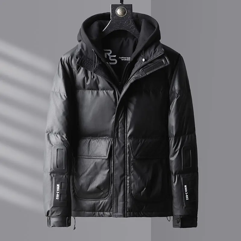 2023 New Men White Duck Down Jacket Winter Coat Mid-length Loose Leisure Parkas Thicken Warm Outwear Hooded Fashion Overcoat 30 degree winter down jacket men 90% white duck down parkas coat mid length large fur collar male thicken coat snow overcoat