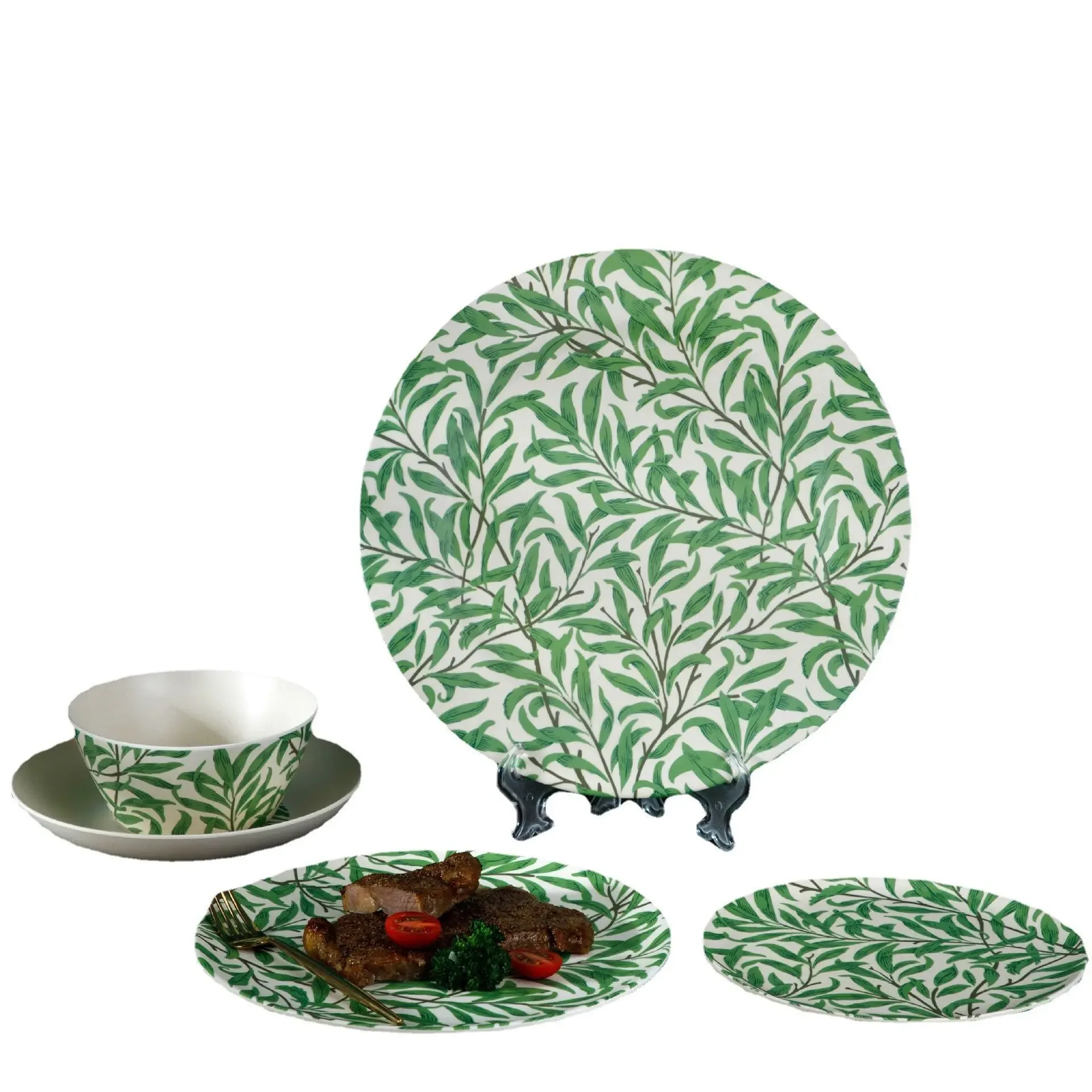 Bamboo Fiber Western Dining Plate Eco-Friendly Steak Pizza Plate Salad Bowls Fruit Snack Candy Tray Degradable Tableware dishes