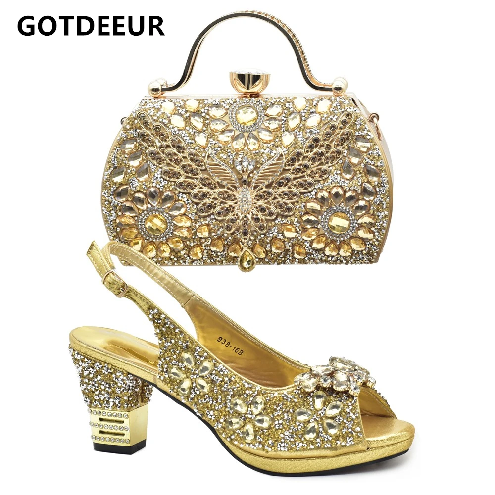 

New Arrival Italian Shoes and Bags Matching Set Decorated with Rhinestone Plus Size Shoes Luxury Italian Shoe and Bag Set 2023
