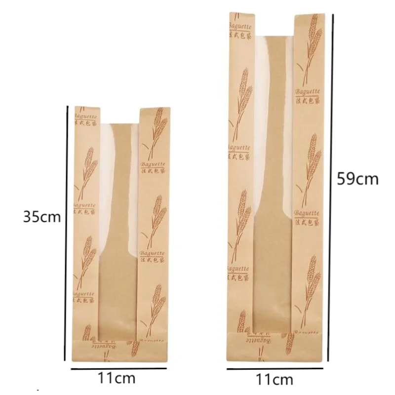100 Pieces Kraft Paper Long Bread Bags with Transparent Window, Waterproof & Oil-Re... - SKU PLBB1237 - UGI Packaging