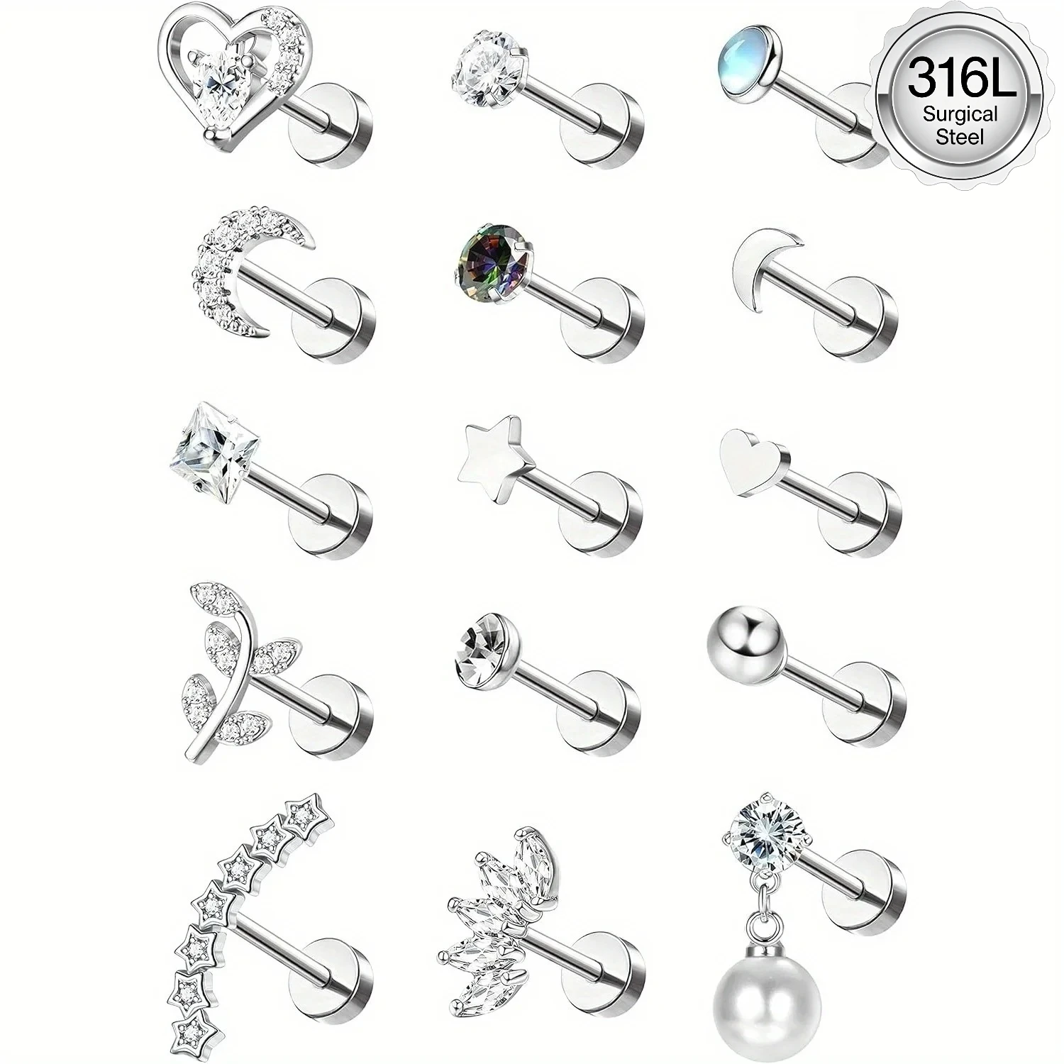 Drperfect Edelstahl Knorpel Ohrstecker für Frauen Opal Stern Perle Ohrstecker Blumen Ohrstecker Ohrpiercing Schmuck