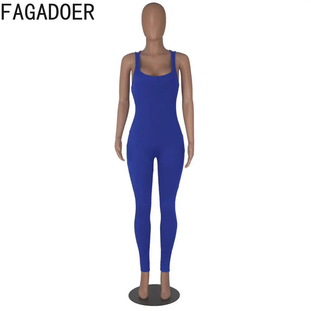 FAGADOER Women One Piece Jumsuits Gym Yoga Set Workout High Waist Hollow Out Backless Bodycon Playsuits Casual Solid Overalls