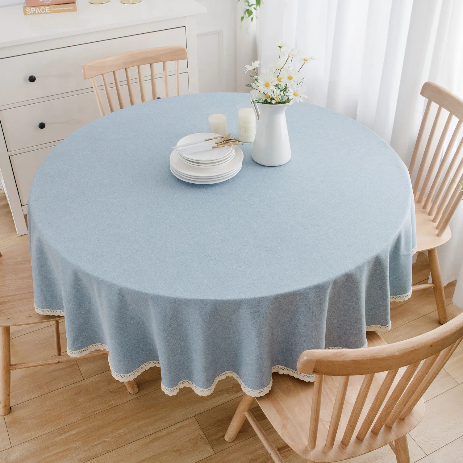 Large Round Tablecloth Waterproof And Oil-Proof Solid Color Cotton And Linen Tablecloth 2