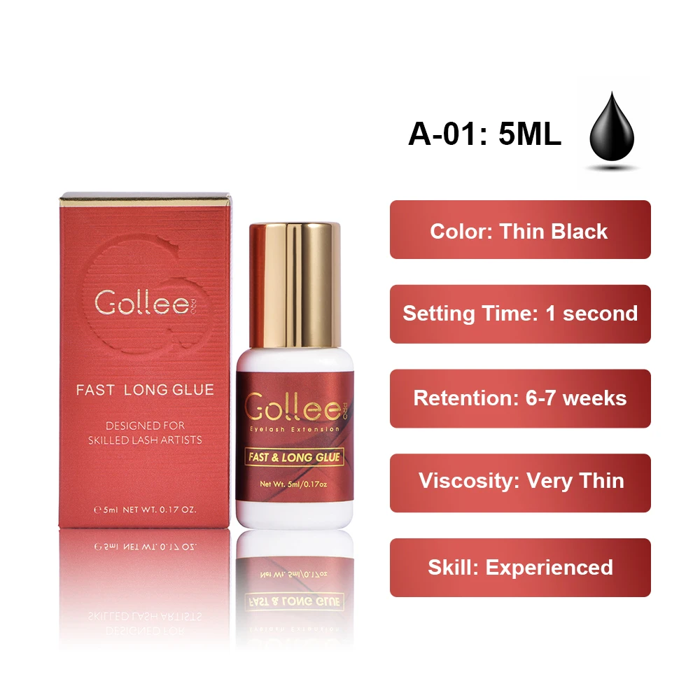 Gollee-1s 빠른 건조 10 개 속눈썹 연장, 도매 접착제 슈퍼 본더 프로 접착제 속눈썹