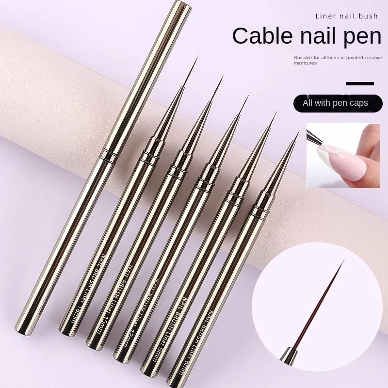 5PCS/set 6/9/12/15/18mm Nail Liner Brush Set Drawing Lines Stripe Painting Flower Pen Nail Art Manicure Metal Handle Brush Set 4