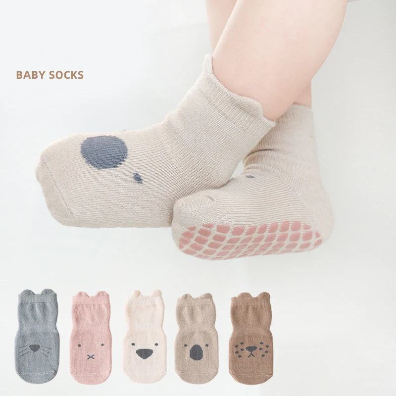 

3 Pairs/lot Newborn Baby Floor Socks Spring Autumn Pure Cotton Cartoon Kids Socks Anti Slip High Elastic Children's Socks