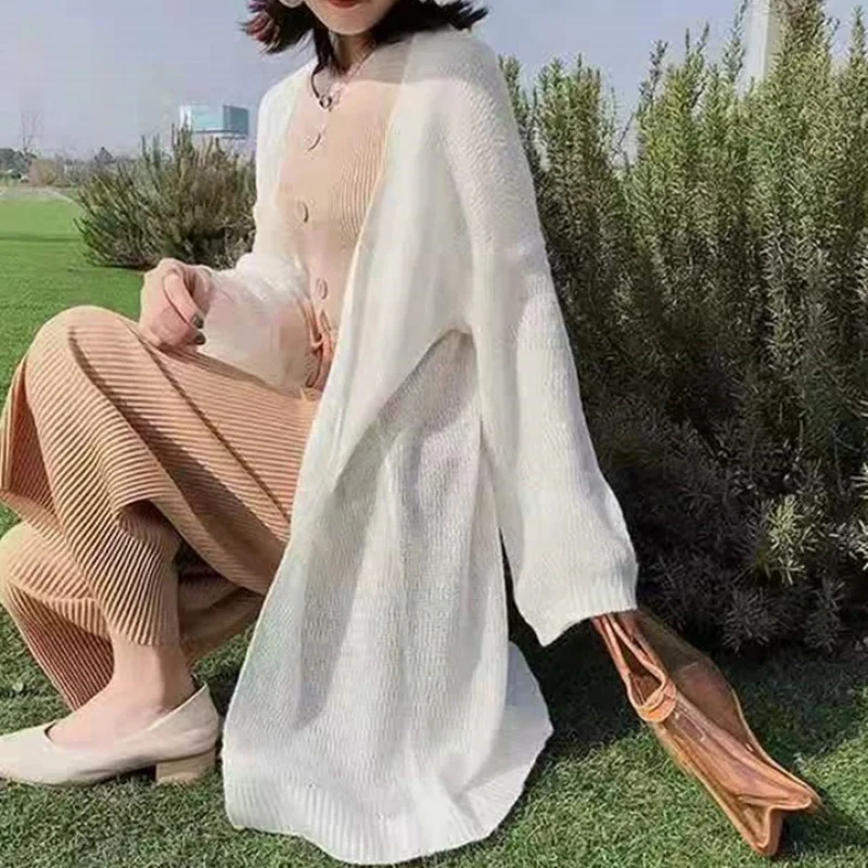 

Mid-Length Ice Silk Outer Wear Women's Knitted Cardigan Thin Coat 2024 New Spring and Autumn Loose