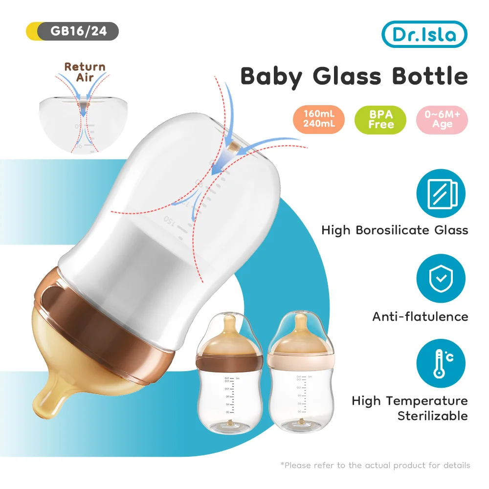 Dr.isla Newborn baby Bottle Wide caliber High borosilicate glass feeder Anti choking Anti-Colic 0-6 months or more 160ml 240ml milk bottle,feeding bottle,glass milk bottle,baby feeding utensils