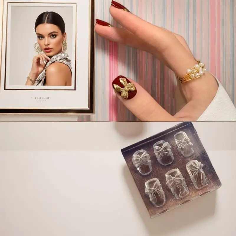 새로운 스윗 보우낫 3D 실리콘 네일 몰드 하트 네일 템플릿 DIY 네일 아트 데코레이션 스탬핑 플레이트 매니큐어 디자인 도구