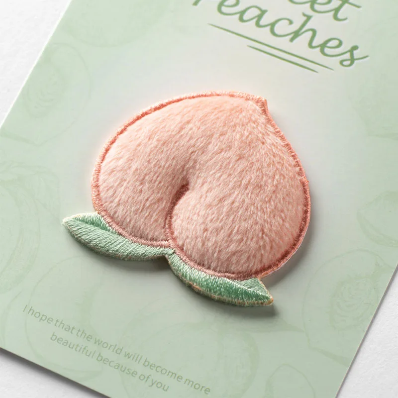 봉제 달콤한 복숭아 자수 패치 스티커, 귀여운 가방, 아이패드 휴대폰 의류 장식 
