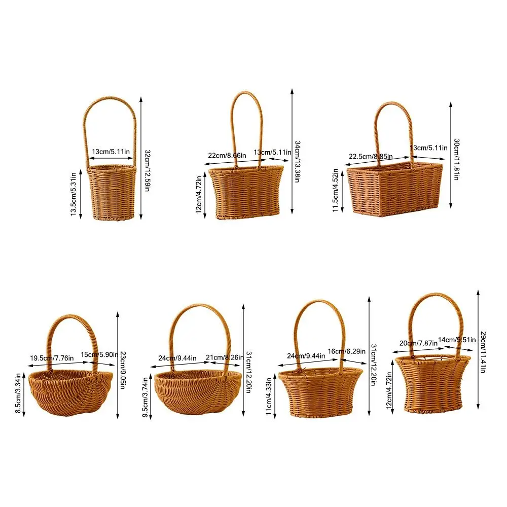 Imitation Rattan Handhold Weaving Basket with Handle Home Decoration Braid Storage Baskets Vegetable Fruit Flower