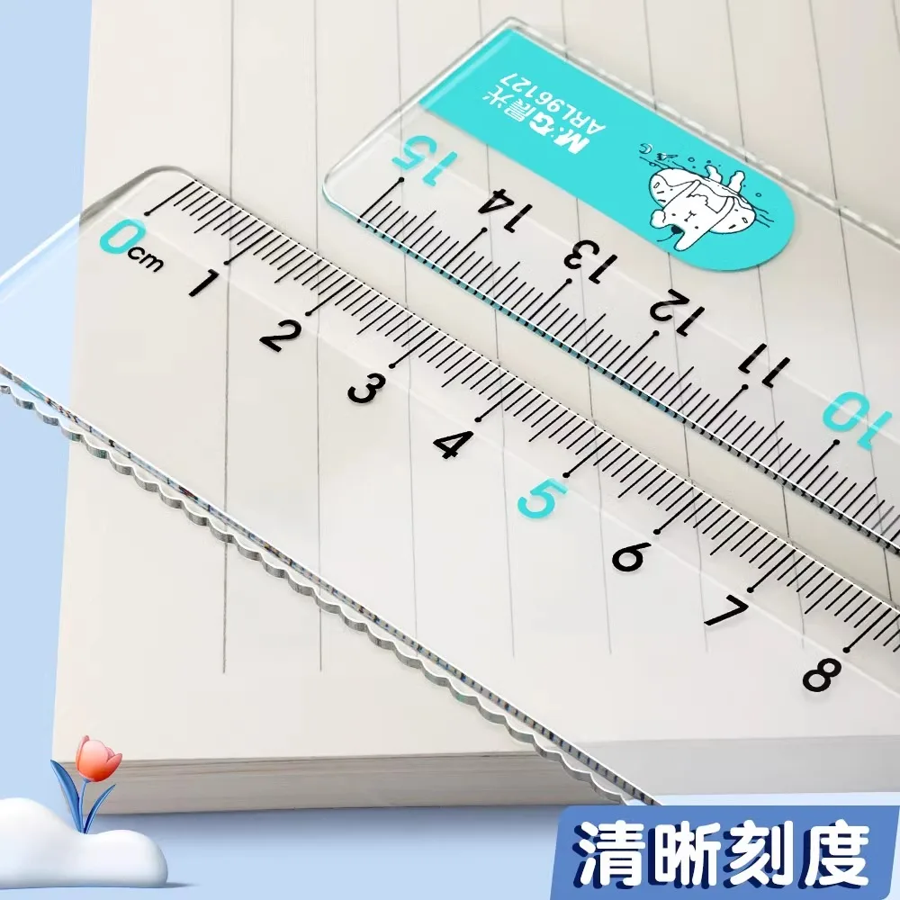 M&G Transparent Ruler with Wavy Line Straight Ruler for Students Functional Grid Ruler 15/20/30cm Long Ruler Children Plastic Ru