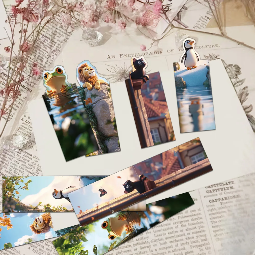 Cute Animal Magnetic Bookmark Cartoon Animal Book Marking Page Clip DIY Student Stationery Creative Gifts 4PCS