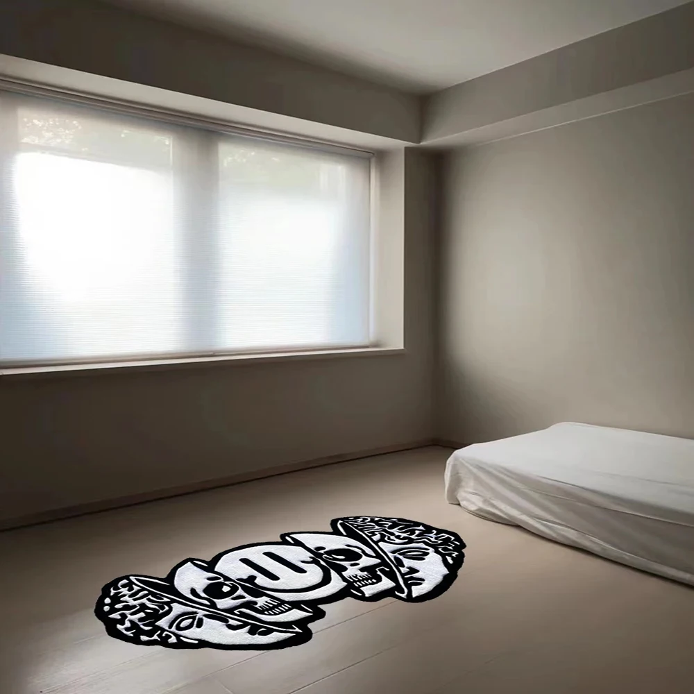 Black White Funny Creative Carpet Smiling Face Skull Rug Comfortable Soft Bedroom Rugs Living Room Decoration Non-slip Floor Mat 2