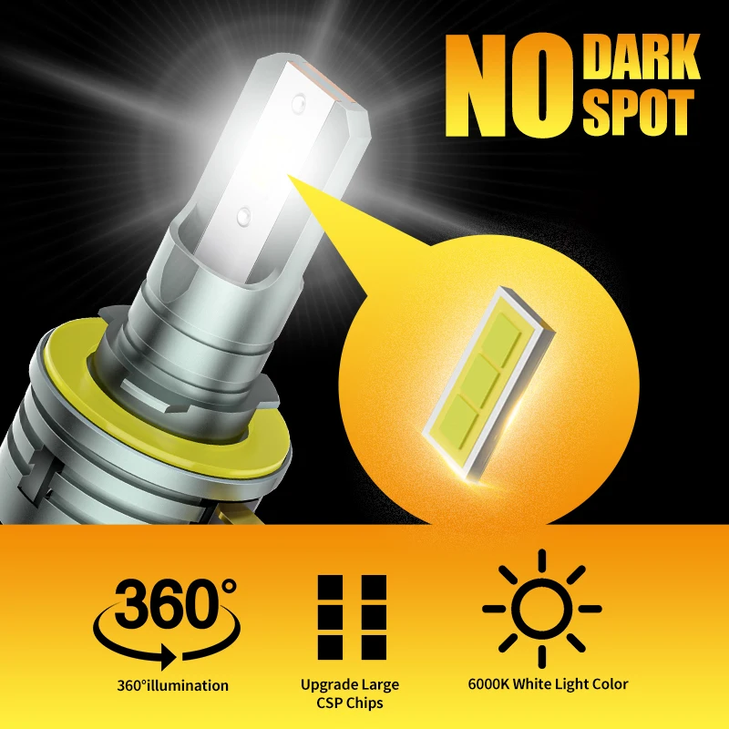 2 Pcs H11B LED Headlight Bulb 6000K Super Bright CSP 1:1 Mini Dedign With Fan Wireless Plug And Play 12V For Kia H8B H9B led car lights led lights led bulbs led headlights led car headlights car headlamps hid headlight bulbs