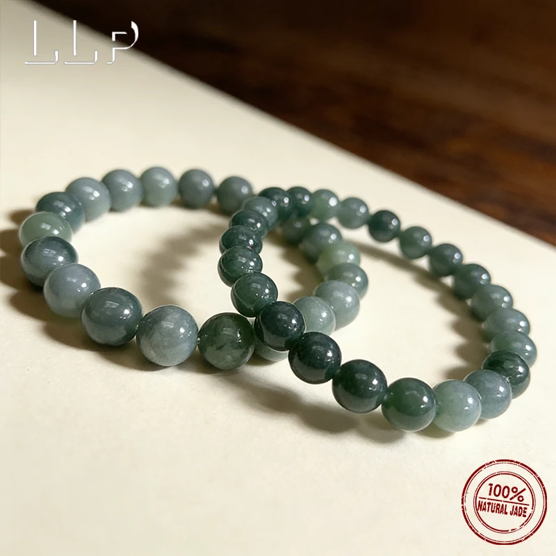 Natürliche Jade-Perlen der Güteklasse A in Blauwasserfarbe, elastisches Seil, Handtasche für Damen, glückbringender und modischer Schmuck – Detail 9